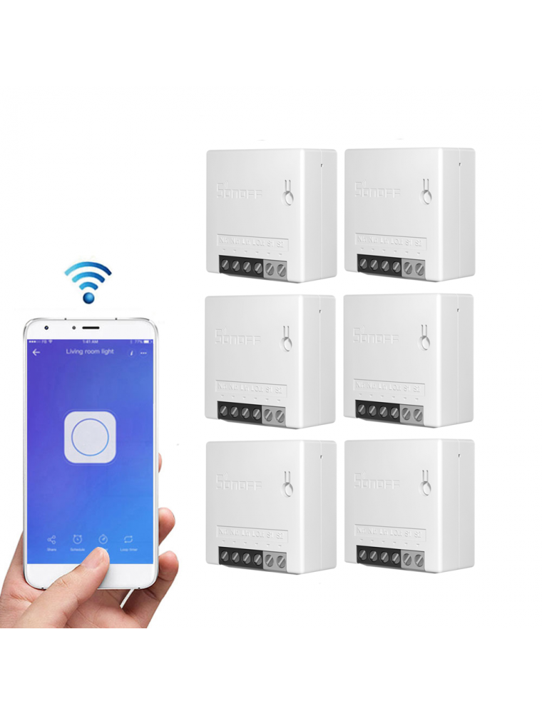 6pcs SONOFF MiniR2 Two Way Smart Switch 10A AC100-240V Works with Amazon Alexa Google Home Assistant Nest Supports DIY Mode Allo