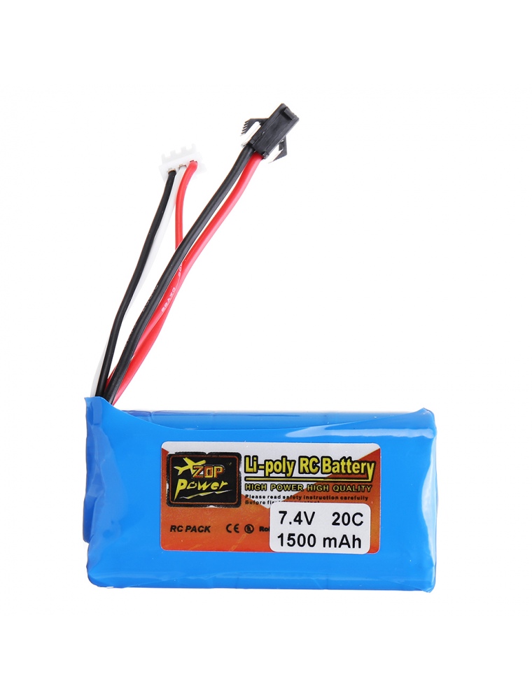 ZOP POWER 7.4V 1500mAh 20C 2S Lipo Battery SM Plug for RC Car