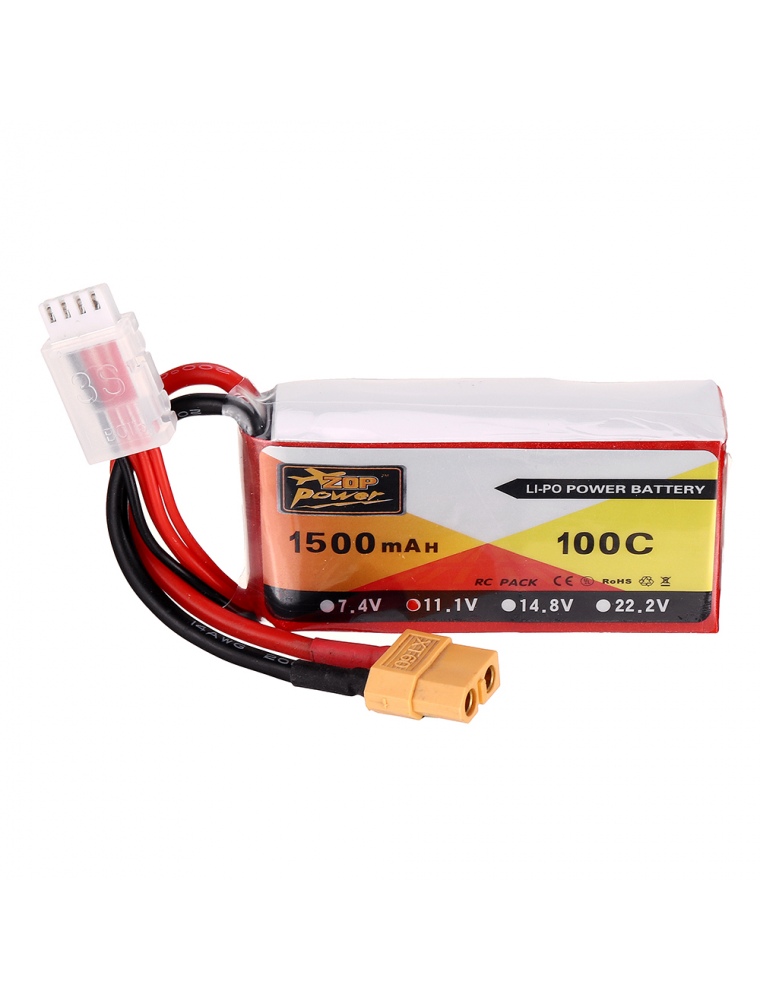 ZOP Power 11.1V 1500mAh 100C 3S Lipo Battery XT60 Plug for RC Racing Drone