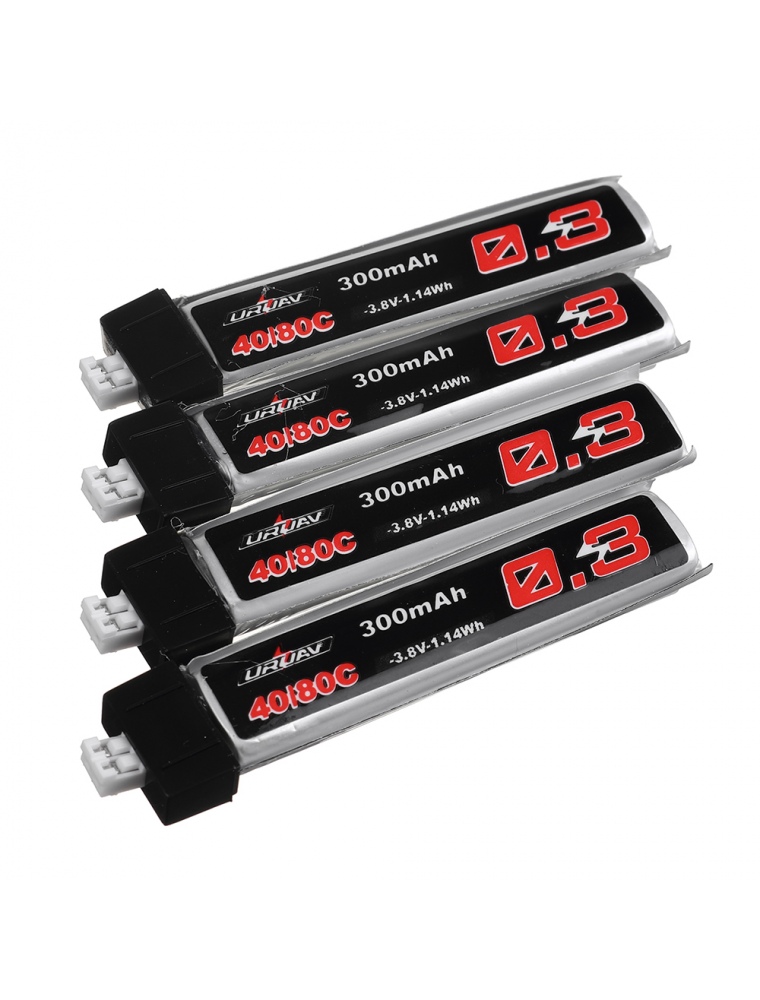 4Pcs URUAV 3.8V 300mAh 40/80C 1S HV LiPo Battery PH2.0 Plug for Eachine TRASHCAN Snapper6 7 Mobula7 Beta75 Pro  Eachine UZ65 Eac