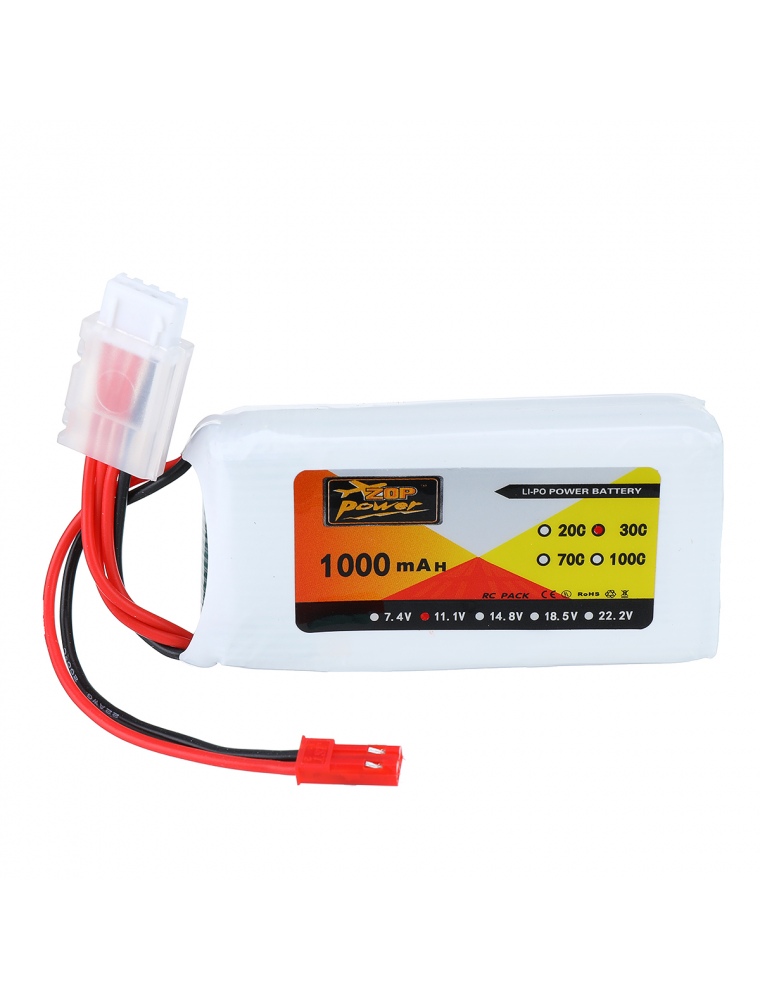 ZOP Power 11.1V 1000mAh 3S 30C Lipo Battery JST Plug