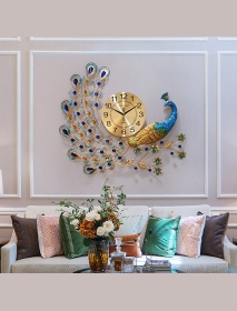 3D DIY Peacock Decoration Digital Wall Clock Metal Modern Art Home Bedroom Room