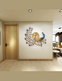 3D DIY Peacock Decoration Digital Wall Clock Metal Modern Art Home Bedroom Room