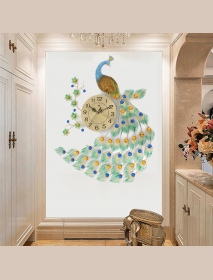 Home Large Metal Peacock Luxury Diamond Wall Mounted Clock Living Room Art Decor