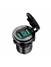 12-24V Dual USB Car Charger Socket Adapter With LED Digital Voltmeter QC3.0 Quick Charge Waterproof for Motorcycle ATV Boat Mari