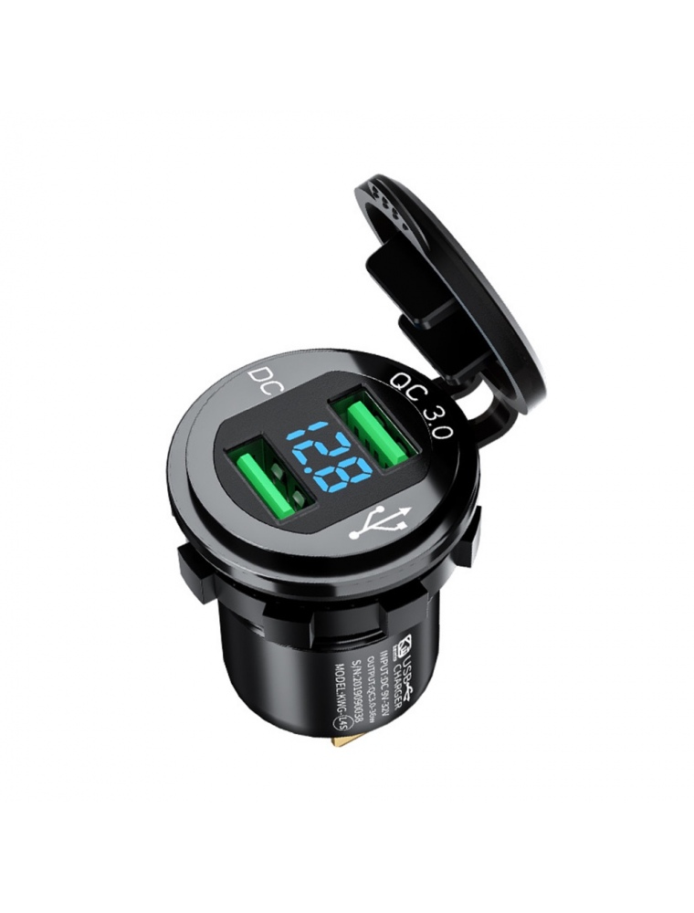 12-24V Dual USB Car Charger Socket Adapter With LED Digital Voltmeter QC3.0 Quick Charge Waterproof for Motorcycle ATV Boat Mari