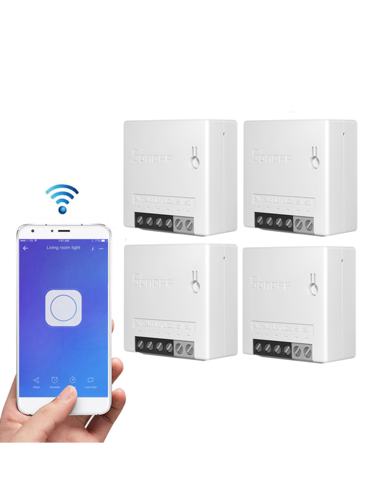 4pcs SONOFF MiniR2 Two Way Smart Switch 10A AC100-240V Works with Amazon Alexa Google Home Assistant Nest Supports DIY Mode Allo