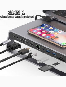 Aluminum Monitor Stand Docking Station Laptop Stand with USB C Hub Support 4K HDMI VGA TF Card Wireless Charge For Home Office