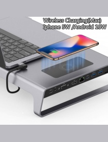 Aluminum Monitor Stand Docking Station Laptop Stand with USB C Hub Support 4K HDMI VGA TF Card Wireless Charge For Home Office