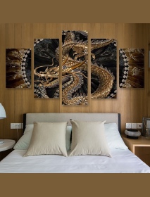 5Pcs Canvas Print Paintings Dragon Pattern Wall Decorative Art Pictures Frameless Wall Hanging Home Office Decoration