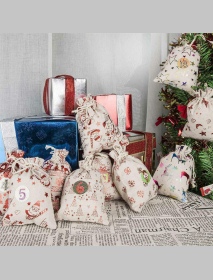 24pcs 10 Colors Christmas Countdown Gift Bag 1-24 Days Pocket Calendar Xmas Party Gift Sack Merry Christmas Decoration