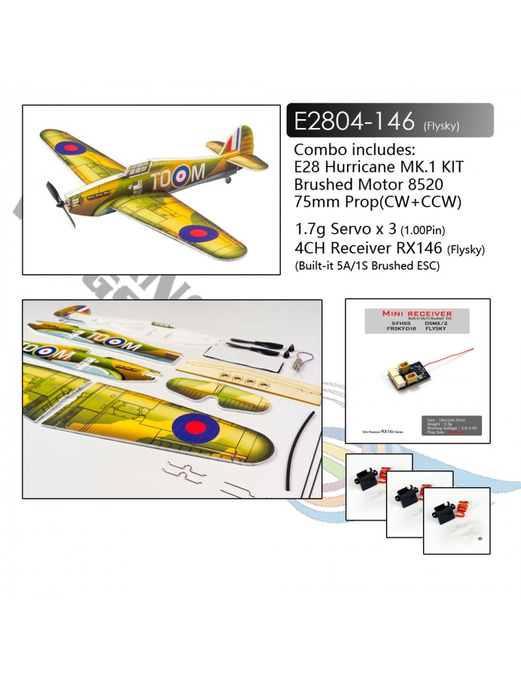 Dancing Wings Hobby E28 Hurricane MK.1 420mm Wingspan Brushed Power Micro PP War Plane RC Airplane PNP with FrSky/Flysky/S-FHSS/
