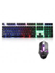 W10 104 Keys Wired Gaming Keyboard & Mouse Set RGB Backlight Mechanical Feel Keyboard 2400DPI Gaming Mouse Combo Kit for Laptop 