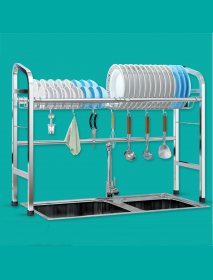 2-Tier Multi-functional Dish Rack Drain Shelf with Utensil Holder Dish Drainer H-Shaped Rust-Resistant Dish Drying Rack For Kitc