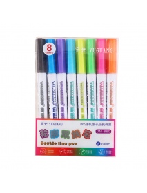 8pcs/set Double Line Contour Pen Glitter Color Fluorescent Marker Pen Metal Color Pen Handwriting Outline Pen Color Fluorescent 