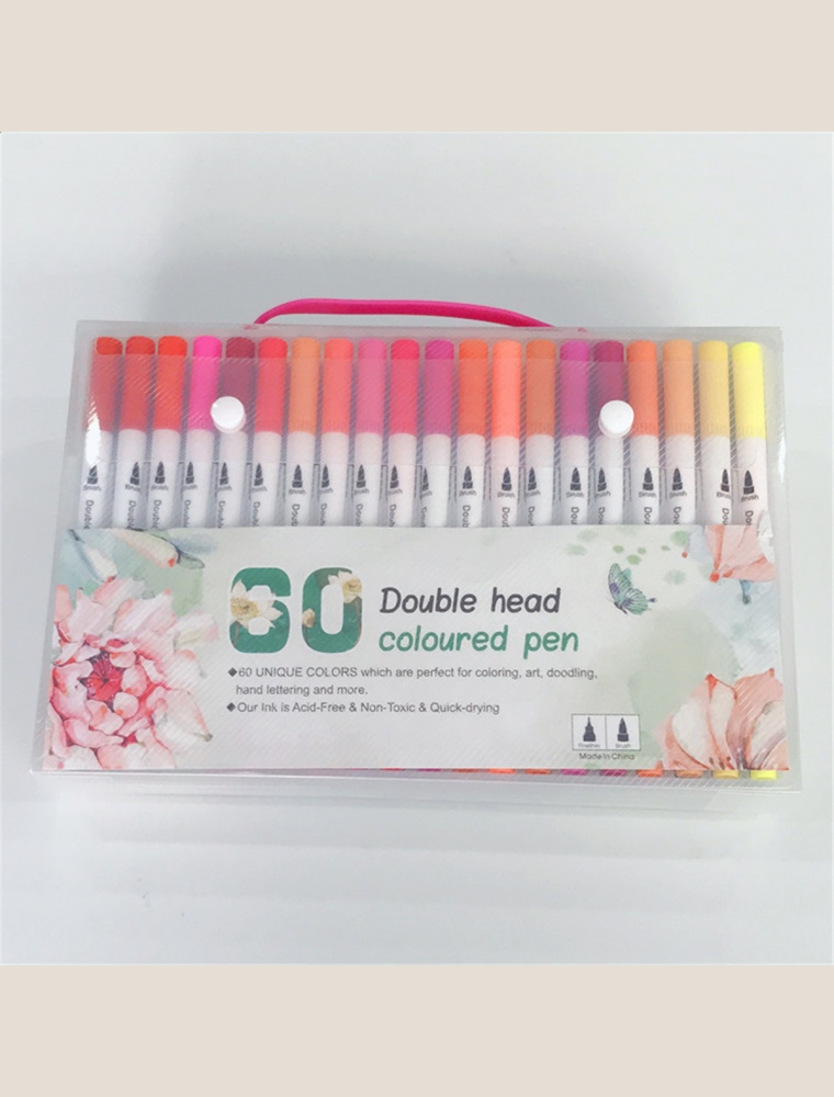 48/60/80/100 Pcs Colors Dual Head Brush Colored Pens Fine Liner Drawing Painting Watercolor Marker Pen School Art Supplies