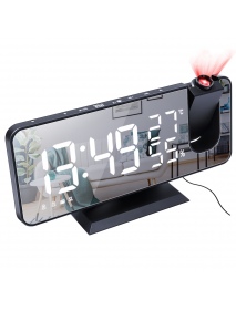 LED Mirror Alarm Clock Big Screen Temperature and Humidity Display with Radio and Time Projection Function Electronic Clock Rech