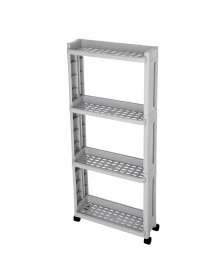 4 Layers Kitchen Storage Rack Slim Slide Tower Movable Assemble Plastic Bathroom Shelf Wheels Space Saving Organizer