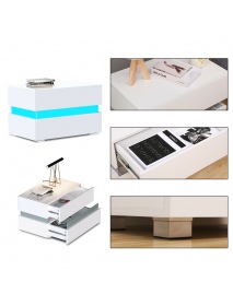 60*39*45cm High Gloss LED Light Nightstands w/2 Drawers Modern Bedside File Cabinet Holder Chest Table