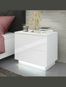 High Gloss LED Nightstand With 2 Drawers Modern Bedside Table File Cabinet Holder Chest Bedroom Office