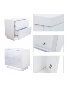 High Gloss LED Nightstand With 2 Drawers Modern Bedside Table File Cabinet Holder Chest Bedroom Office