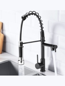 SULEVE Spring Kitchen Sink Faucet Modern Single Handle With Pull Down Sprayer  Hot Cold Water Mixer Faucet Black