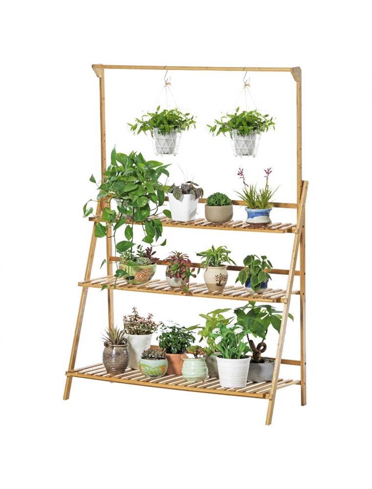 Bamboo Hanging Plant Stand Shelves Flower Pot Storage Organizer Rack