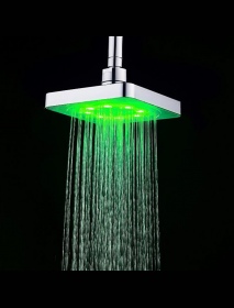 360° Adjustable 6 Inch LED Light Square Rain Shower Head Stainless Steel 3 Color Changing Temperature Control Bathroom Showerhea