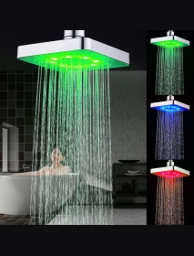360° Adjustable 6 Inch LED Light Square Rain Shower Head Stainless Steel 3 Color Changing Temperature Control Bathroom Showerhea