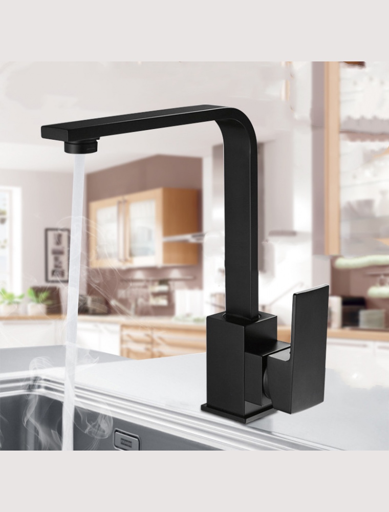 Black Kitchen Sink Taps Mixer Single Lever Zinc Alloy Swivel Spout Tap Faucet