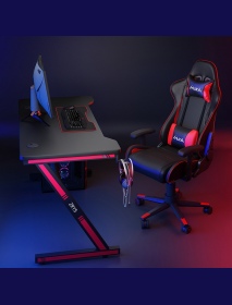 Z-Shaped Ergonomic Gaming Desk Computer Gaming Table RGB Desktop With Headphone Holder Home Computer Table