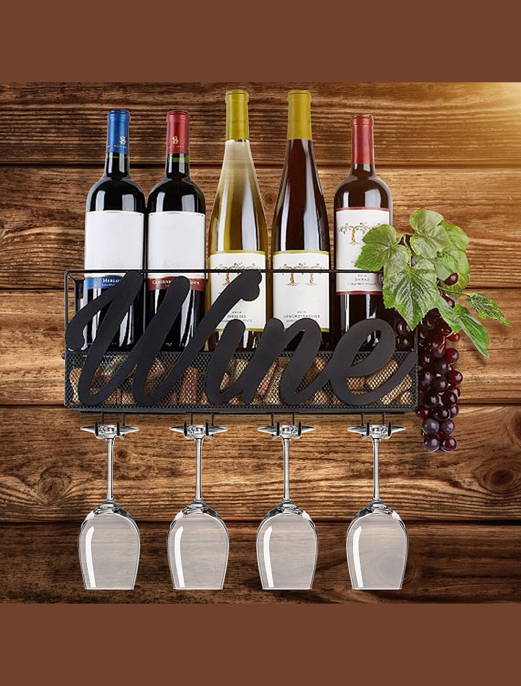 Tiebohui Practical Liquor Rack Wall Mounted Goblet Holder Easy Install Iron Wire Durable Storage Shelf
