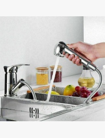 Kitchen Sink Faucet Pull Out Spray Head Single Lever Chrome Mono Brass Tap