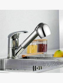 Kitchen Sink Faucet Pull Out Spray Head Single Lever Chrome Mono Brass Tap