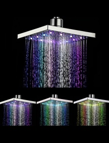 6 Inch ABS Square Showerhead 360° Adjustable Top Spray Water Temperature Controlled 7 Colors LED Auto Changing Shower Head