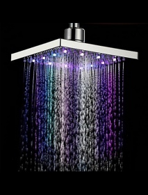 6 Inch ABS Square Showerhead 360° Adjustable Top Spray Water Temperature Controlled 7 Colors LED Auto Changing Shower Head