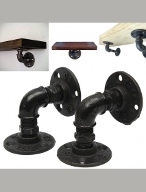 2Pcs Vintage Retro Black Iron Industrial Pipe Shelf Bracket Home Decoration Storage Holders