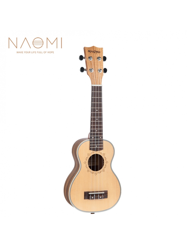 NAOMI 21 Inch Ukulele Solid Spruce Top Zebrawood Back Zebrawood Ukulele 4 String Hawaii Guitar Soprano Ukulele