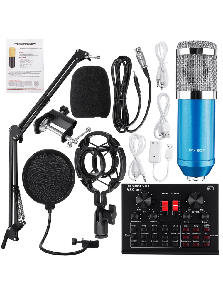 BM800 Condensatore Microfono Kit Pro Audio Studio Audio Registrazione Microfono con V8X PRO Muti - funzionale Bluetooth Sound