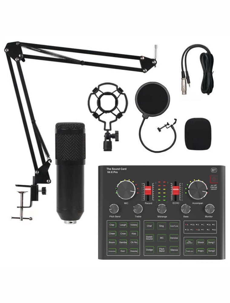 BM800 Condenser Microphone Sound Card V9X PRO Mixer Live Broadcast Recording Set Mic Phone K Song Computer Karaoke Sing
