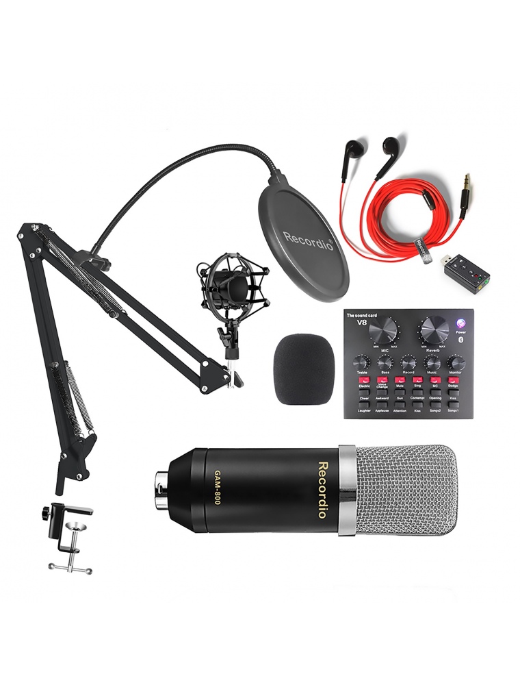 GAM-800W Microphone Condenser Sound Recording Microphone Kit With V8 Sound Card For Radio Braodcasting Singing Recording KTV Kar