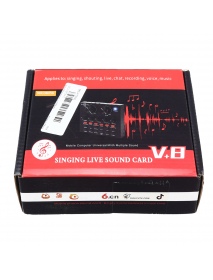 External Audio Mixer V8 Sound Card USB Interface con 6 Sound Modes Multiple Sound Effects