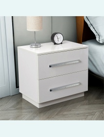 High Gloss LED Light Nightstand With 2 Drawers Modern Bedside Table File Cabinet Folder Bedroom Office
