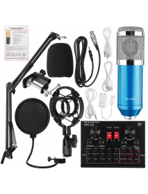 BM800 Condenser Microphone Kit Pro Audio Studio Sound Recording Microphone with V8X PRO Muti-functional Bluetooth Sound Card