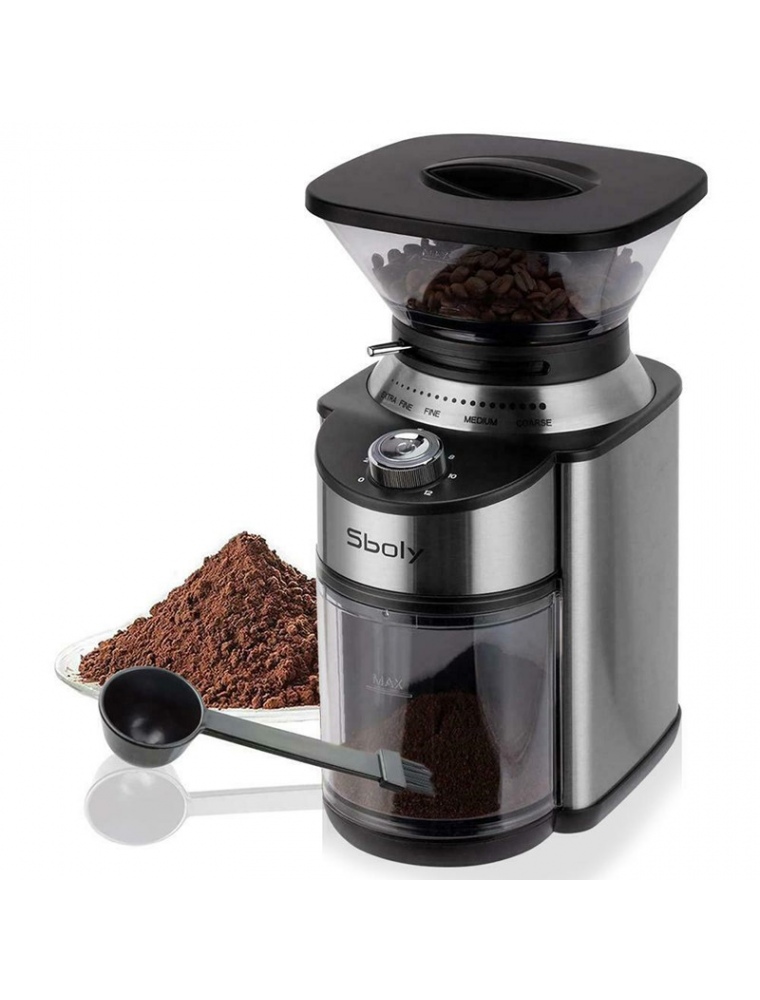 Sboly SY-801 200W Conical Burr Coffee Grinder with Adjustable Burr Mill Stainless Steel 19 Precise Grind Settings