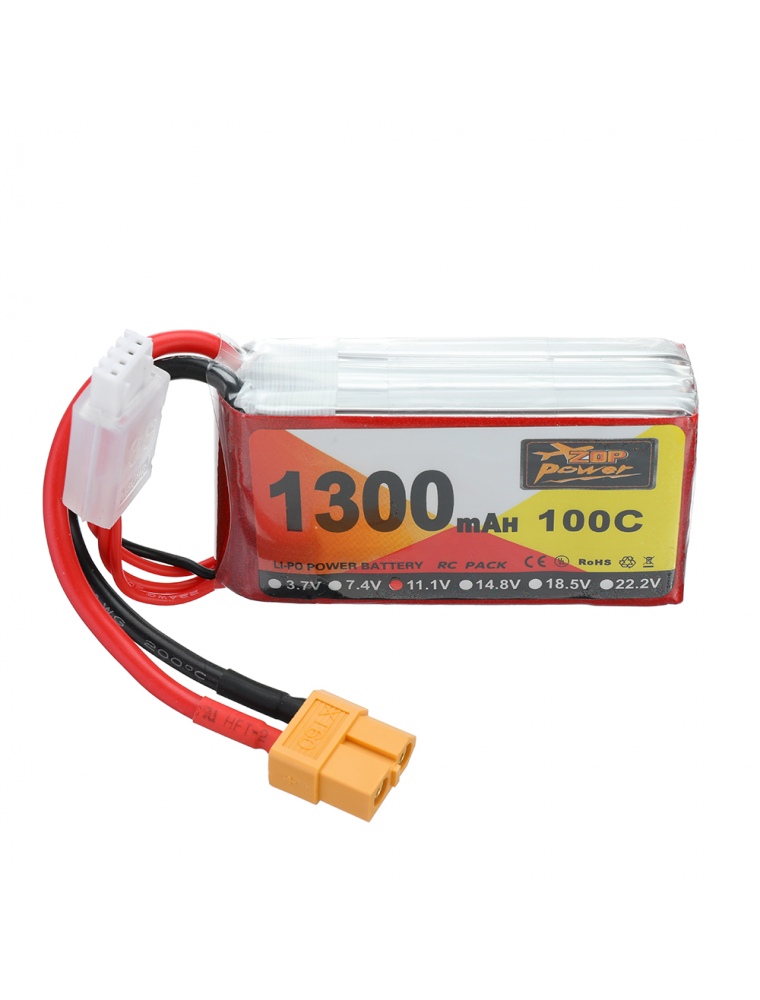 ZOP Power 11.1V 1300mAh 100C 3S Lipo Battery XT60 Plug for RC Racing Drone